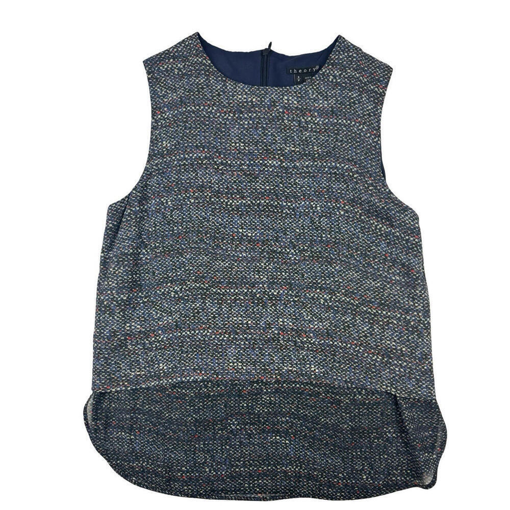 Theory Hodal C Multi Tweed Print Silk Sleeveless Blouse Multi Size S